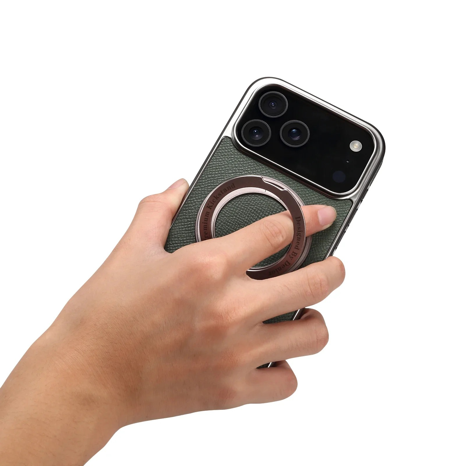 High-End Magnetic iPhone Case — Genuine Cowhide Leather Full Coverage with Invisible Ring Bracket, Shockproof Anti-Fingerprint Slim Design