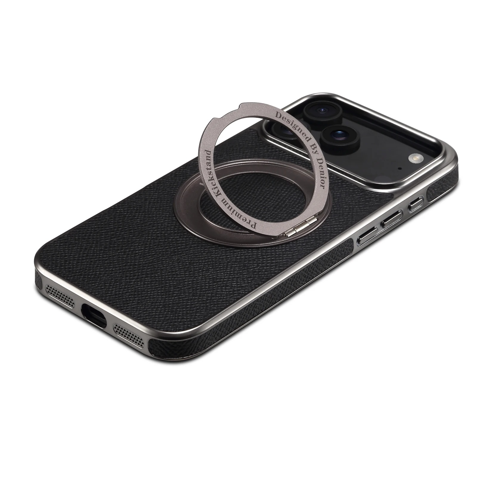 High-End Magnetic iPhone Case — Genuine Cowhide Leather Full Coverage with Invisible Ring Bracket, Shockproof Anti-Fingerprint Slim Design