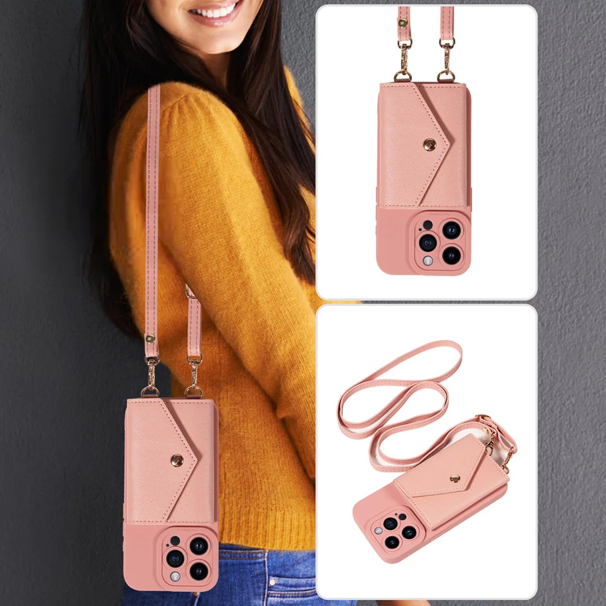 High-Quality PU Leather iPhone Case — Shockproof Crossbody Cover with Card Slot, Anti-Scratch, Dustproof, Non-Slip, Lightweight Protection