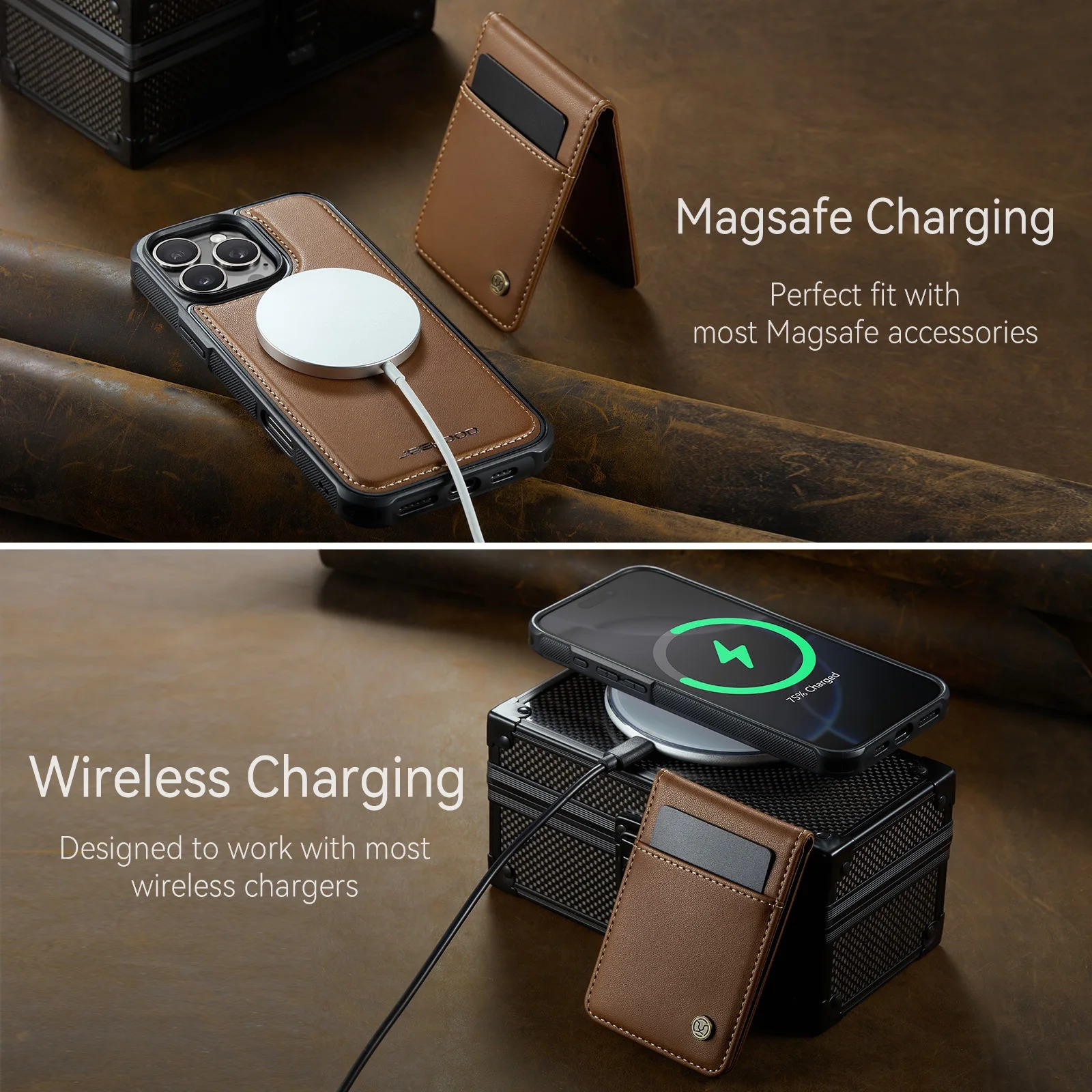 Luxury 2-in-1 Detachable Magnetic iPhone Case — PU Leather Wallet Cover with Card Slot, Shockproof, Anti-Fingerprint, Anti-Scratch, Kickstand, Storage Compartment