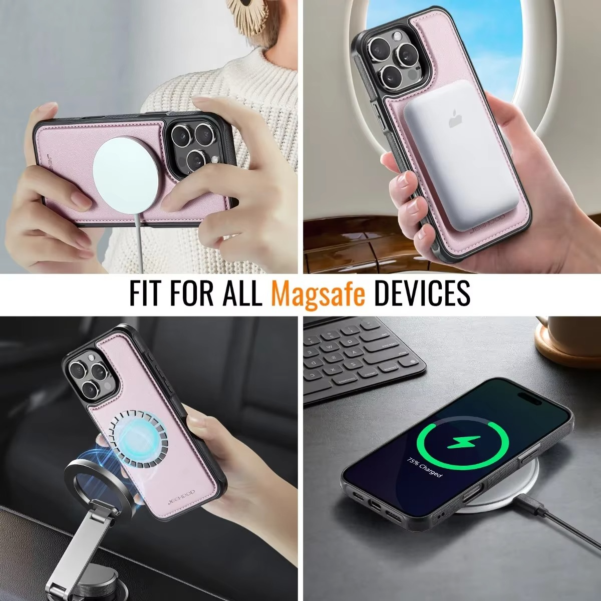 Luxury 2-in-1 Detachable Magnetic iPhone Case — PU Leather Wallet Cover with Card Slot, Shockproof, Anti-Fingerprint, Anti-Scratch, Kickstand, Storage Compartment