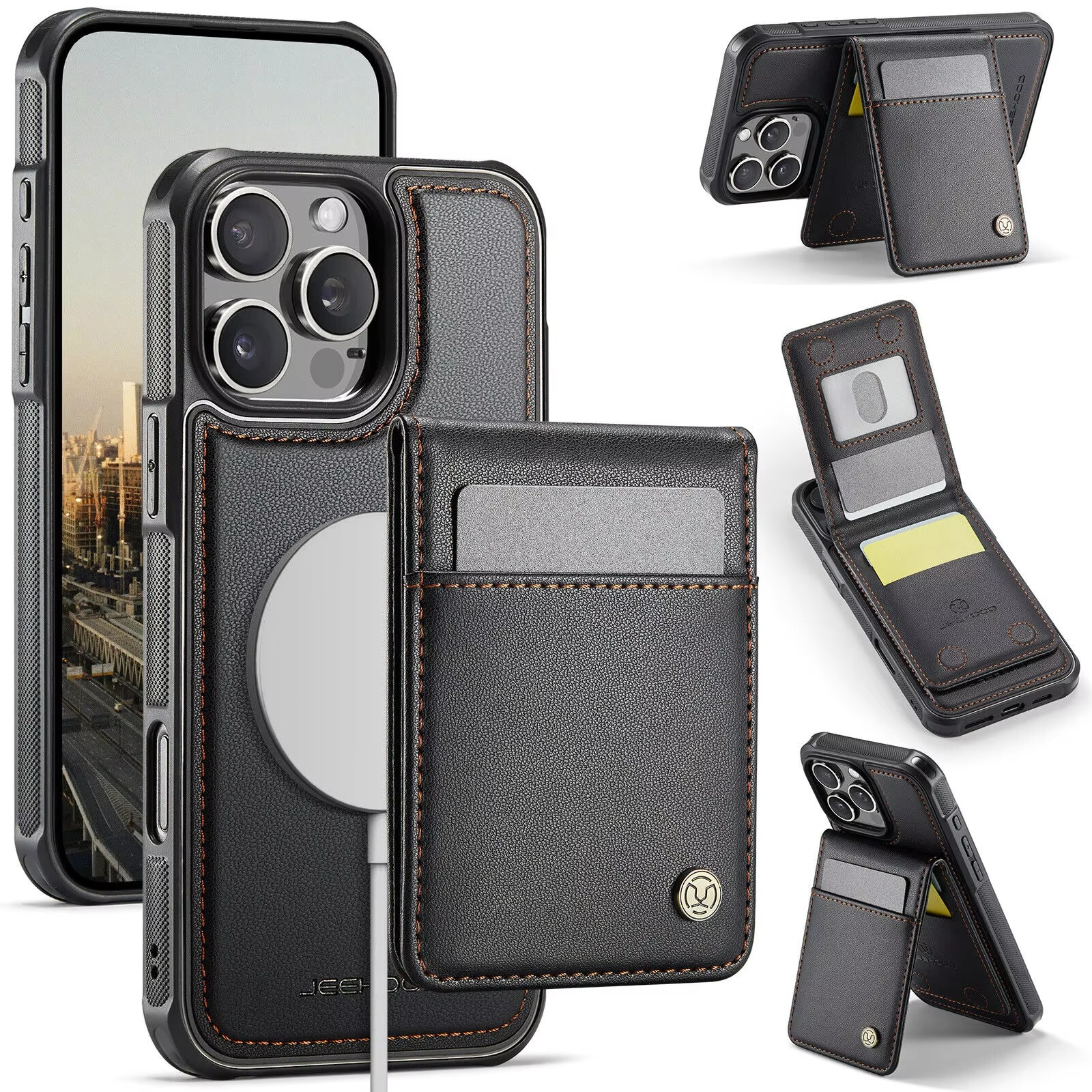 Luxury 2-in-1 Detachable Magnetic iPhone Case — PU Leather Wallet Cover with Card Slot, Shockproof, Anti-Fingerprint, Anti-Scratch, Kickstand, Storage Compartment