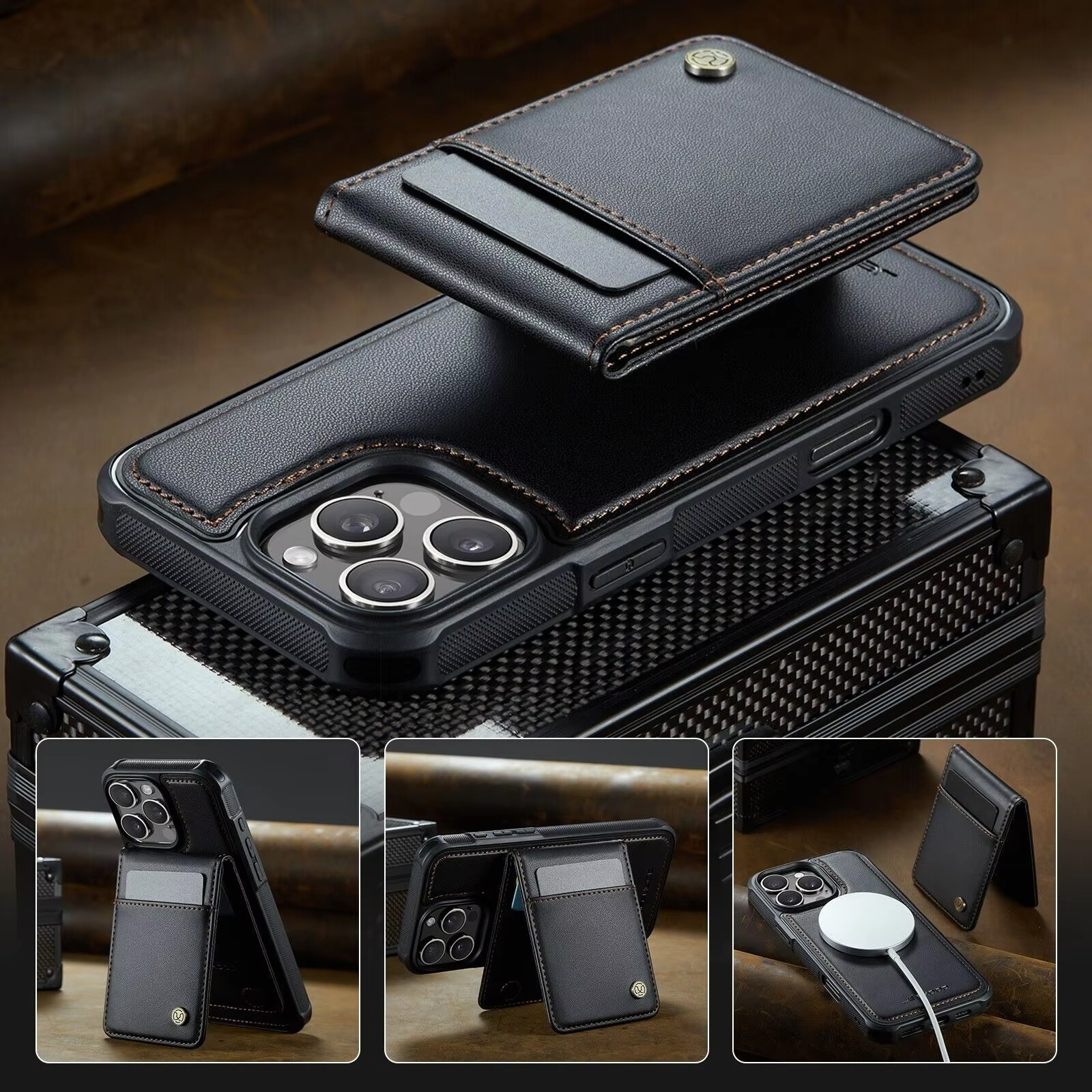 Luxury 2-in-1 Detachable Magnetic iPhone Case — PU Leather Wallet Cover with Card Slot, Shockproof, Anti-Fingerprint, Anti-Scratch, Kickstand, Storage Compartment