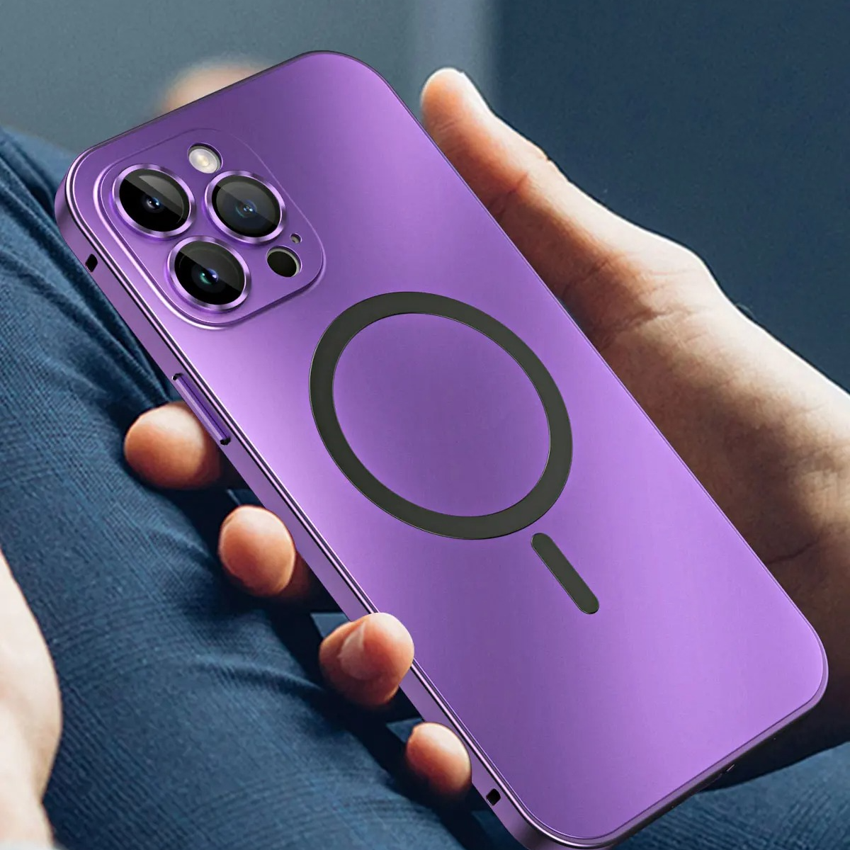 Luxury Aluminum Alloy Magnetic iPhone Case — Magsafe Wireless Charging, Full Coverage Shockproof Cover with Glass Lens, Matte Anti-Glare Finish