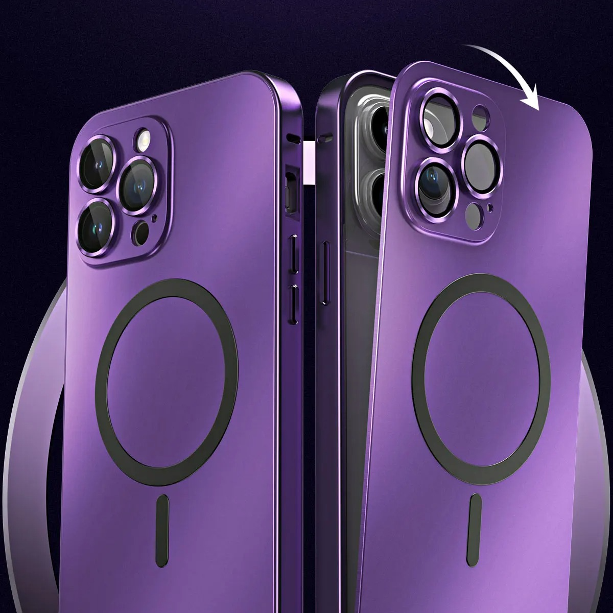 Luxury Aluminum Alloy Magnetic iPhone Case — Magsafe Wireless Charging, Full Coverage Shockproof Cover with Glass Lens, Matte Anti-Glare Finish