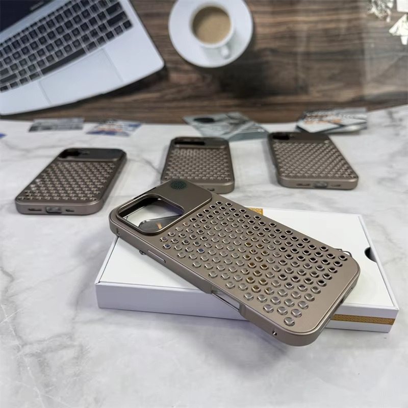 Luxury Aluminum Alloy iPhone Case — Full Coverage Shockproof Cooling Design with Aromatherapy Diffuser, Matte Anti-Fingerprint Finish, Non-Slip