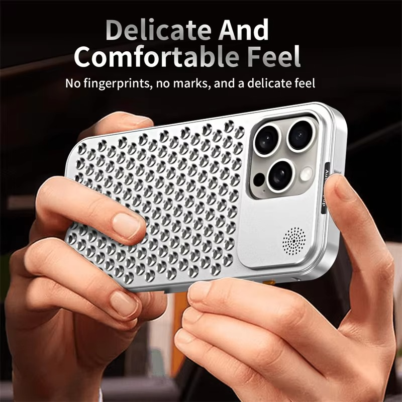 Luxury Aluminum Alloy iPhone Case — Full Coverage Shockproof Cooling Design with Aromatherapy Diffuser, Matte Anti-Fingerprint Finish, Non-Slip