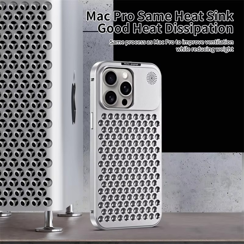 Luxury Aluminum Alloy iPhone Case — Full Coverage Shockproof Cooling Design with Aromatherapy Diffuser, Matte Anti-Fingerprint Finish, Non-Slip