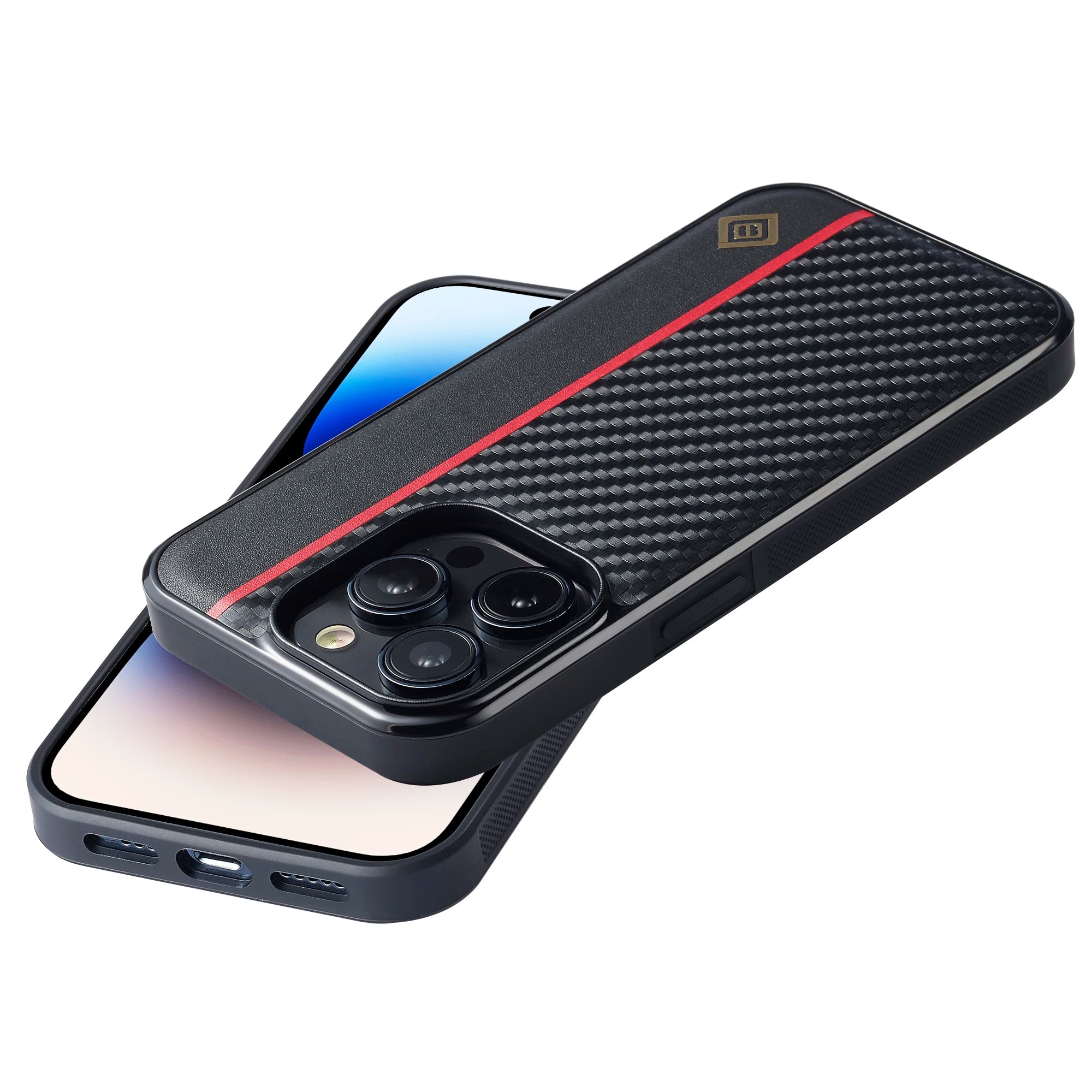 Luxury Carbon Fiber PU Leather Shockproof iPhone Case — Anti-Fingerprint Non-Slip Slim Back Cover with Camera Protection