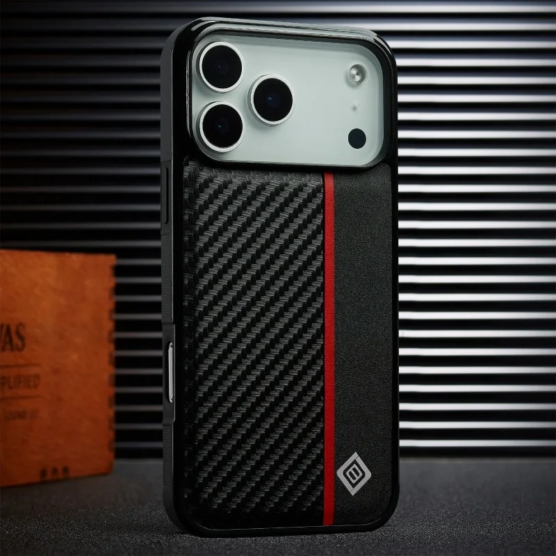Luxury Carbon Fiber PU Leather Shockproof iPhone Case — Anti-Fingerprint Non-Slip Slim Back Cover with Camera Protection