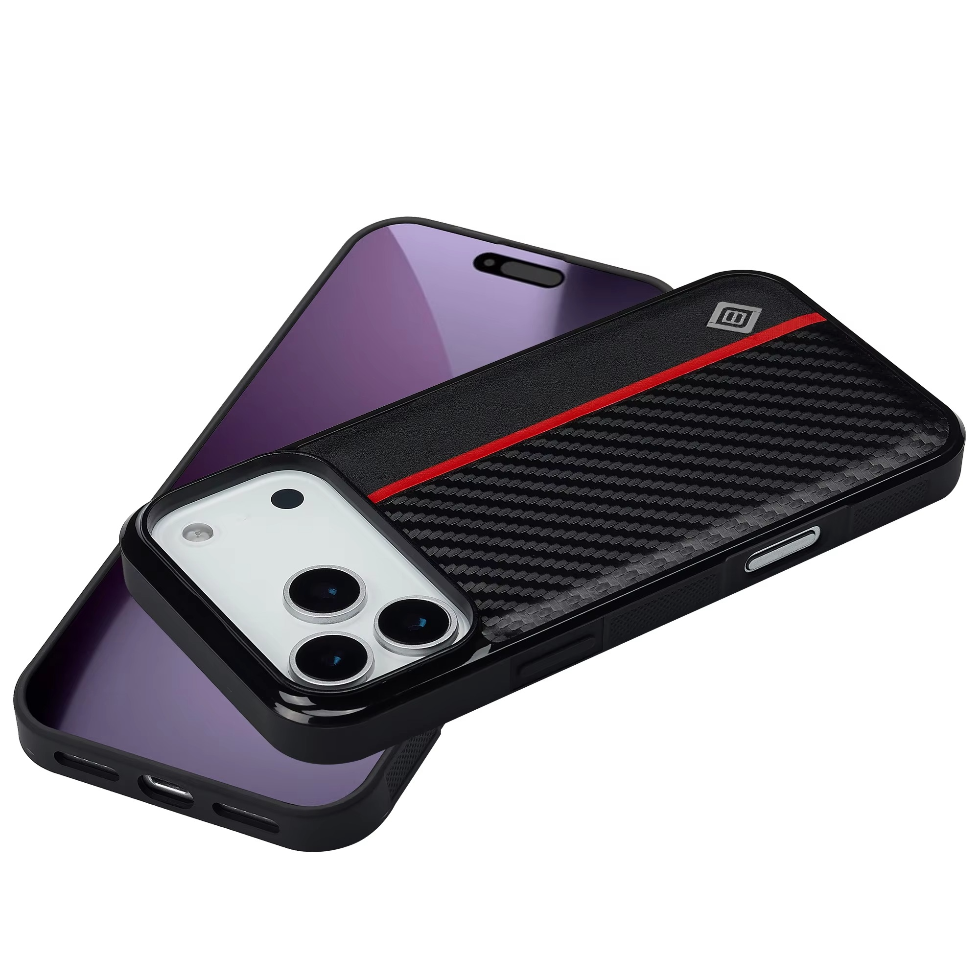 Luxury Carbon Fiber PU Leather Shockproof iPhone Case — Anti-Fingerprint Non-Slip Slim Back Cover with Camera Protection