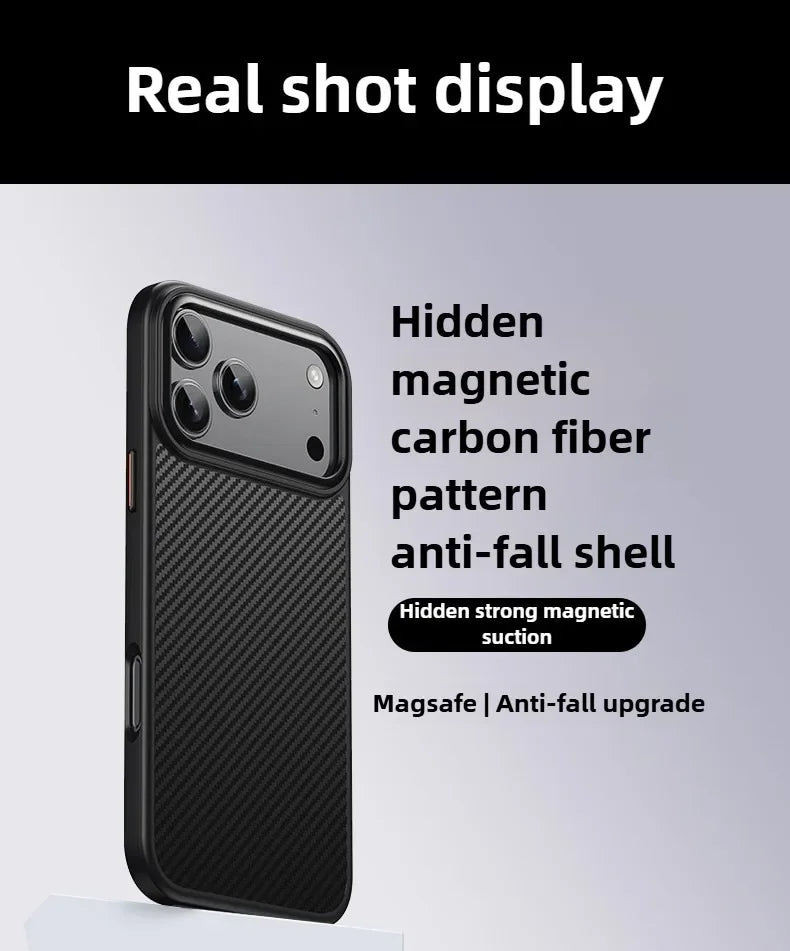 Luxury Carbon Fiber Shockproof iPhone Case — Drop-Resistant Anti-Fingerprint Non-Slip Protective Cover with Scratch & Dust Defense