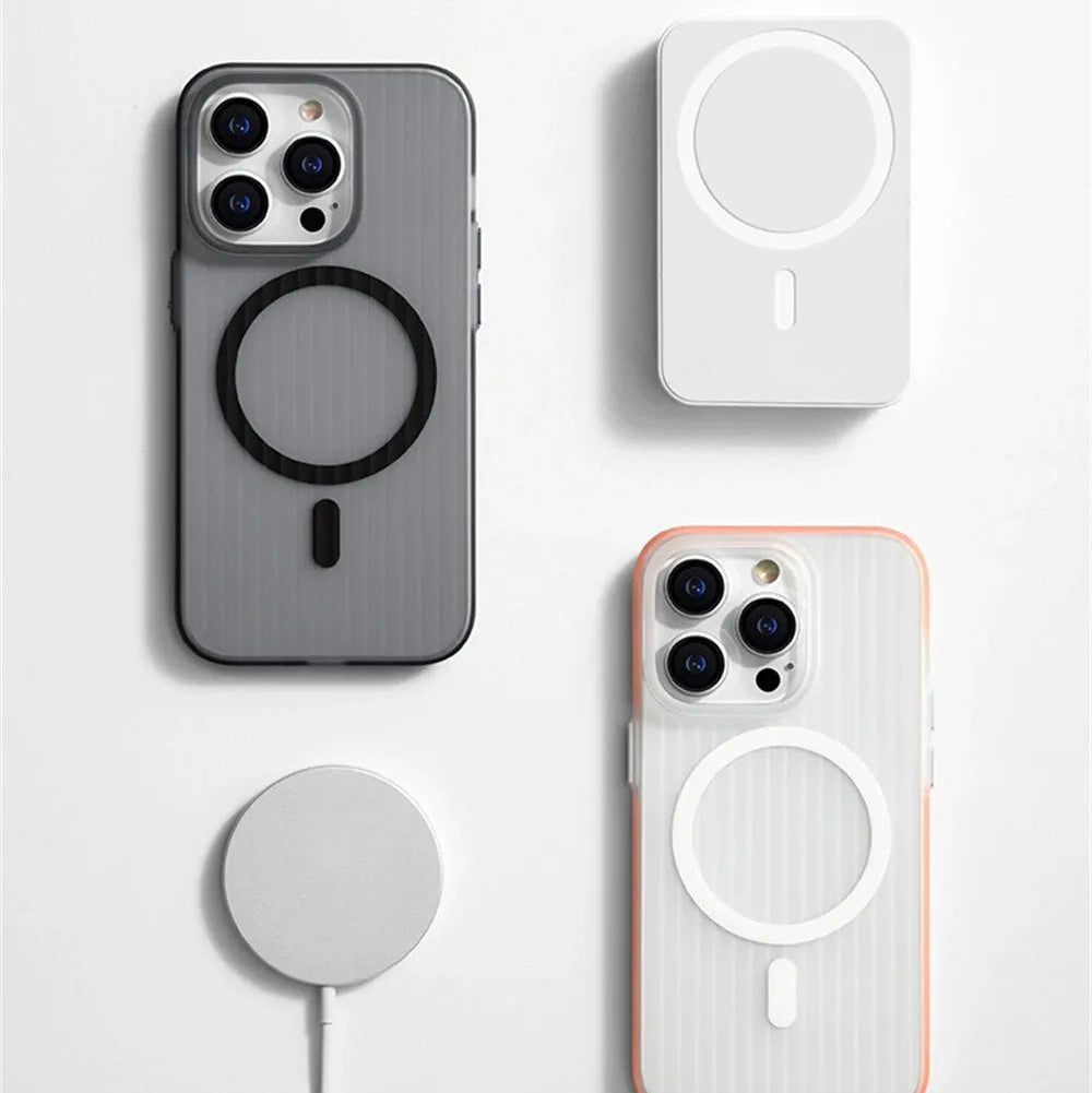 Luxury Corrugated Pattern iPhone Case — Magnetic Magsafe Wireless Charging Cover, Shockproof Hard PC, Non-Slip Matte Finish, Anti-Fingerprint, Dustproof