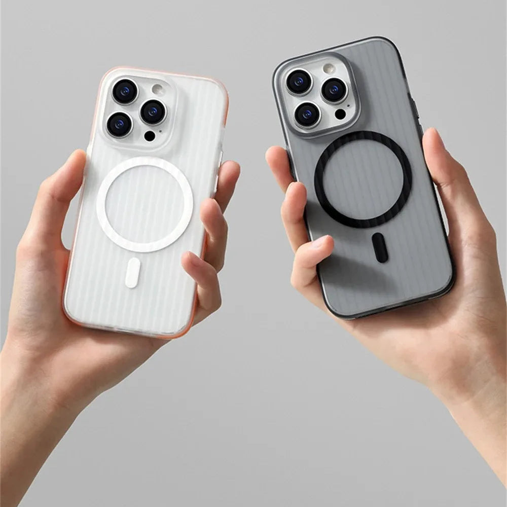 Luxury Corrugated Pattern iPhone Case — Magnetic Magsafe Wireless Charging Cover, Shockproof Hard PC, Non-Slip Matte Finish, Anti-Fingerprint, Dustproof