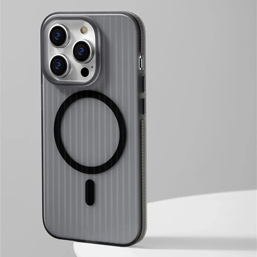 Luxury Corrugated Pattern iPhone Case — Magnetic Magsafe Wireless Charging Cover, Shockproof Hard PC, Non-Slip Matte Finish, Anti-Fingerprint, Dustproof
