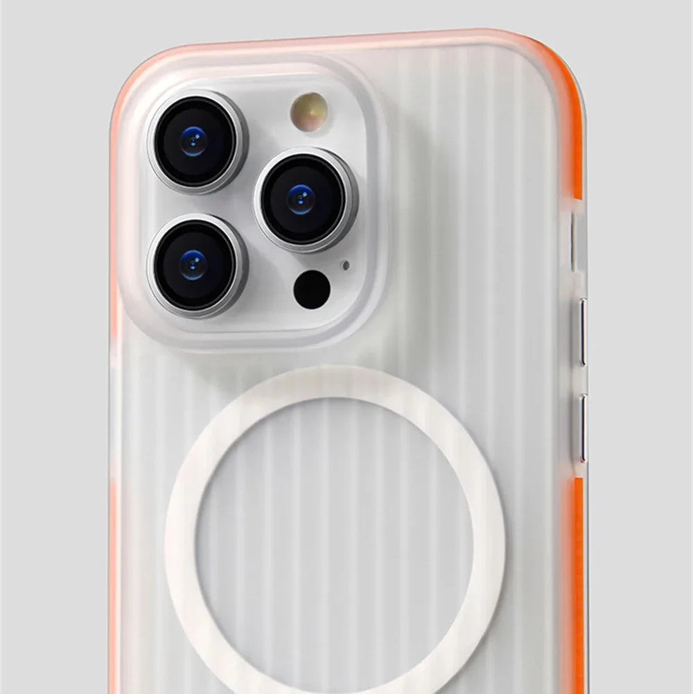 Luxury Corrugated Pattern iPhone Case — Magnetic Magsafe Wireless Charging Cover, Shockproof Hard PC, Non-Slip Matte Finish, Anti-Fingerprint, Dustproof