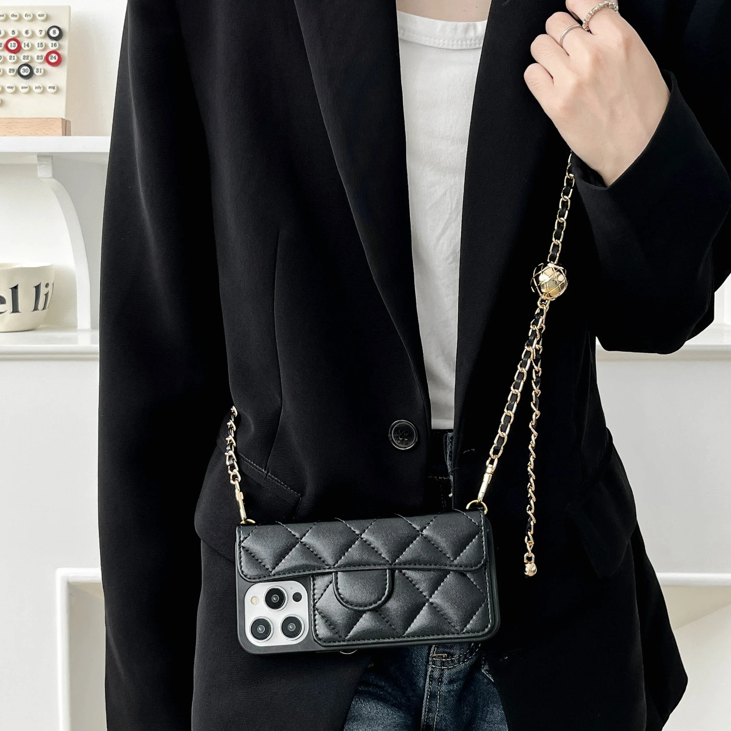 Luxury Crossbody Leather iPhone Case — Anti-Fingerprint, Anti-Scratch, Dustproof Wallet Cover with Adjustable Lanyard and Card Holder