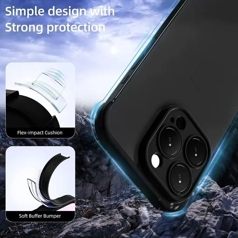 Luxury Frameless Silicone iPhone Case — Bumper Cover with Lens Protection, Shockproof, Anti-Fingerprint, Dustproof, Lightweight Full Corner Protection