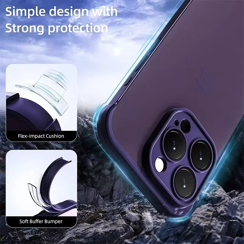 Luxury Frameless Silicone iPhone Case — Bumper Cover with Lens Protection, Shockproof, Anti-Fingerprint, Dustproof, Lightweight Full Corner Protection