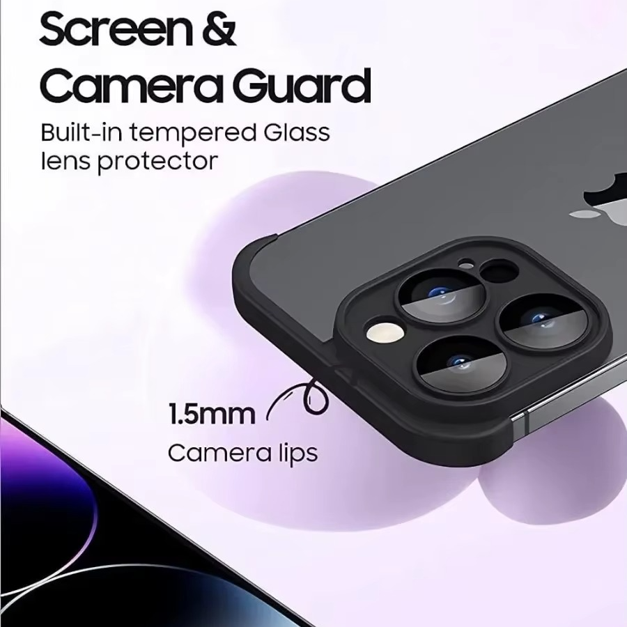 Luxury Frameless Silicone iPhone Case — Bumper Cover with Lens Protection, Shockproof, Anti-Fingerprint, Dustproof, Lightweight Full Corner Protection