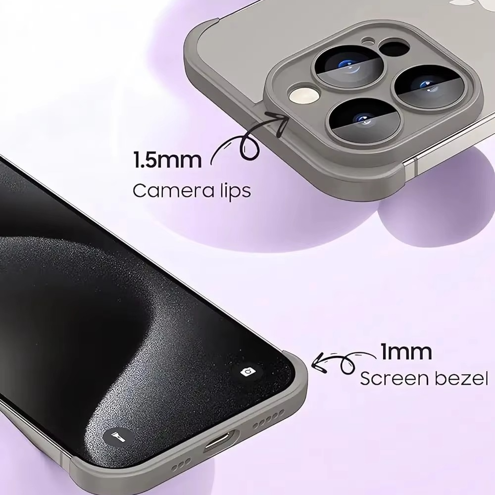 Luxury Frameless Silicone iPhone Case — Bumper Cover with Lens Protection, Shockproof, Anti-Fingerprint, Dustproof, Lightweight Full Corner Protection