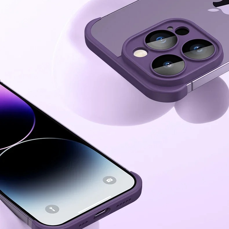 Luxury Frameless Silicone iPhone Case — Bumper Cover with Lens Protection, Shockproof, Anti-Fingerprint, Dustproof, Lightweight Full Corner Protection