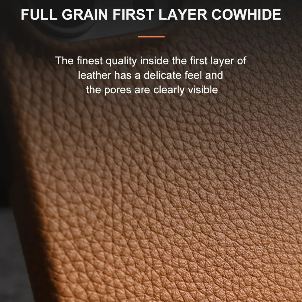 Luxury Genuine Leather iPhone Case — Cowhide Half-Wrapped Cover with Crossbody Strap, Anti-Scratch, Dustproof, Non-Slip Protective Shell