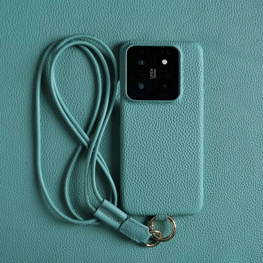 Luxury Genuine Leather iPhone Case — Cowhide Half-Wrapped Cover with Crossbody Strap, Anti-Scratch, Dustproof, Non-Slip Protective Shell