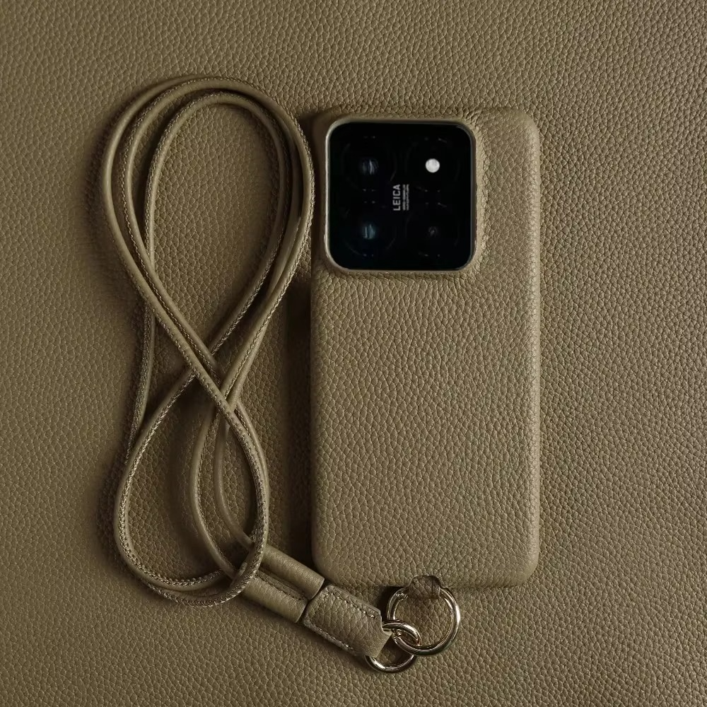 Luxury Genuine Leather iPhone Case — Cowhide Half-Wrapped Cover with Crossbody Strap, Anti-Scratch, Dustproof, Non-Slip Protective Shell