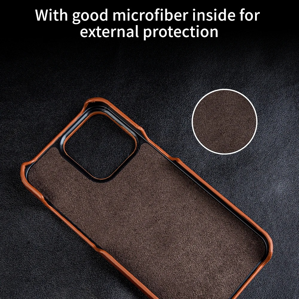 Luxury Genuine Leather iPhone Case — Half-Wrapped Anti-Scratch Dustproof Cover, Vintage Retro Business Style, Lightweight Non-Slip Design