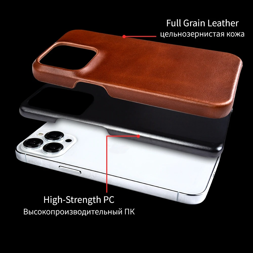 Luxury Genuine Leather iPhone Case — Half-Wrapped Anti-Scratch Dustproof Cover, Vintage Retro Business Style, Lightweight Non-Slip Design