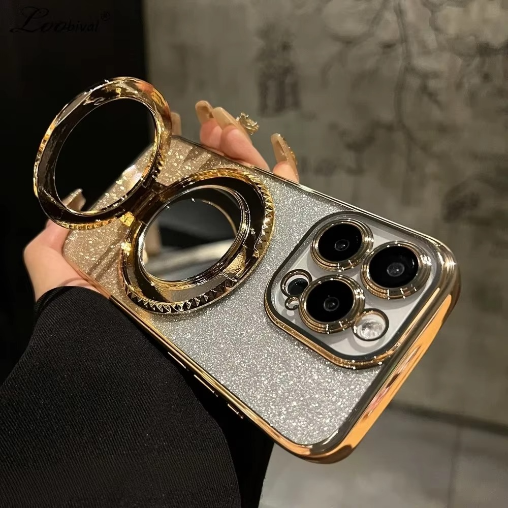 Luxury Glitter Gradient iPhone Case — MagSafe Compatible Half-Wrapped Cover with Mirror Finish, Stand Bracket, Shockproof, Anti-Fingerprint, Anti-Scratch