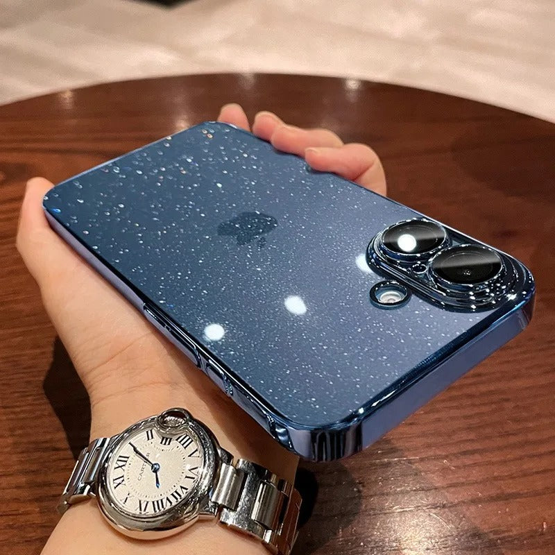 Luxury Glitter Transparent iPhone Case — Slim Hard PC Cover with Anti-Fingerprint, Anti-Scratch, Dustproof, Non-Slip Design, Clear Plating Camera Protection
