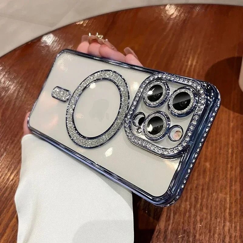 Luxury Glitter iPhone Case — Transparent Magnetic Bumper Cover with Anti-Fingerprint, Anti-Scratch, Dustproof, Non-Slip Design