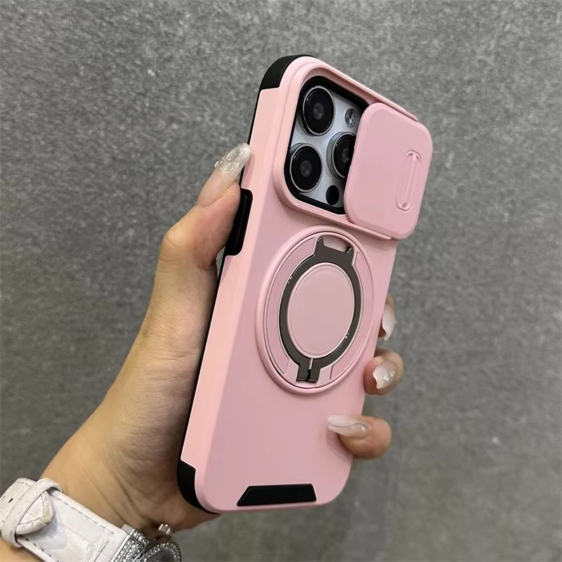 Luxury Heavy-Duty iPhone Case — Rugged Armor Magnetic Bracket with Shockproof PC Cover, Anti-Fingerprint, Anti-Scratch Protection