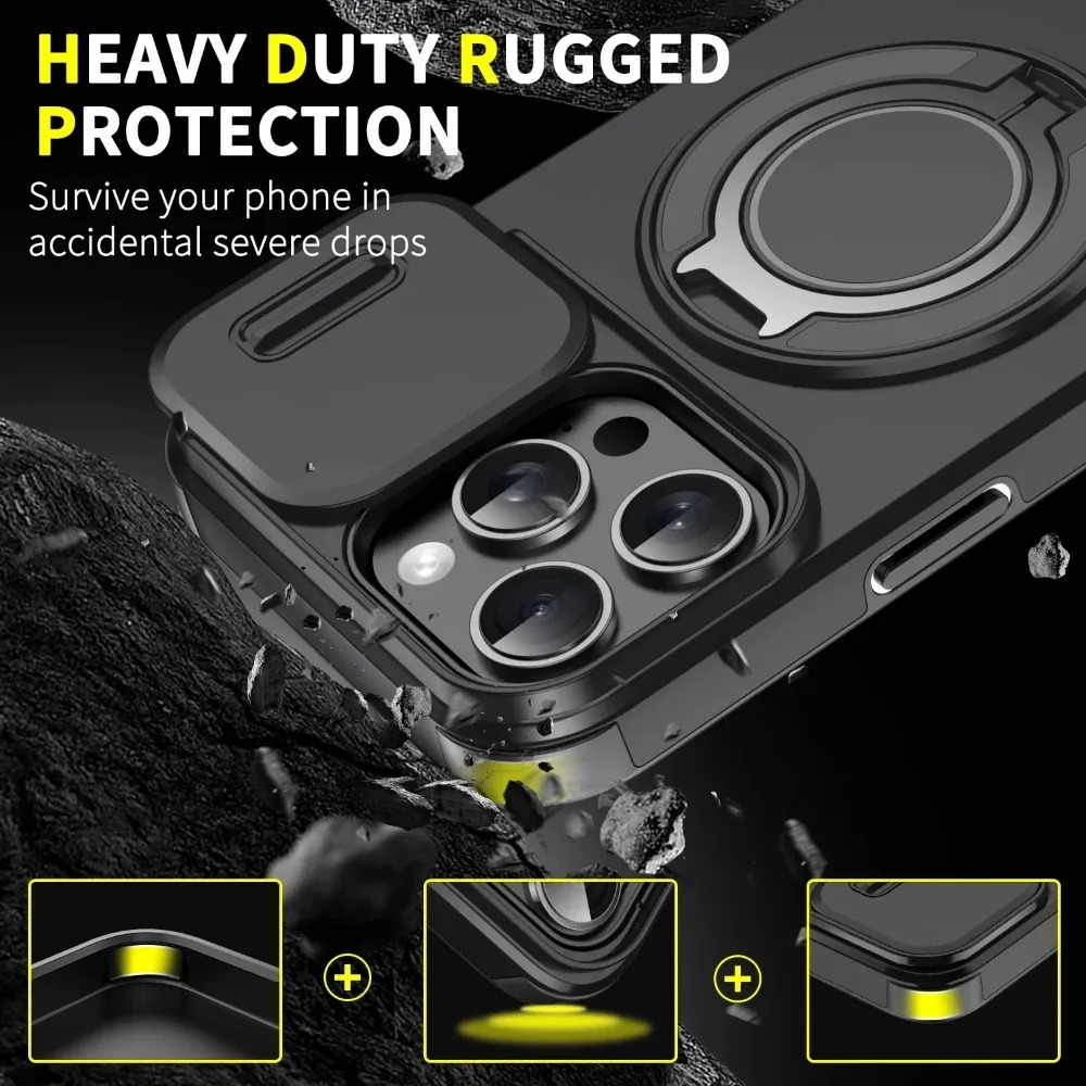 Luxury Heavy-Duty iPhone Case — Rugged Armor Magnetic Bracket with Shockproof PC Cover, Anti-Fingerprint, Anti-Scratch Protection