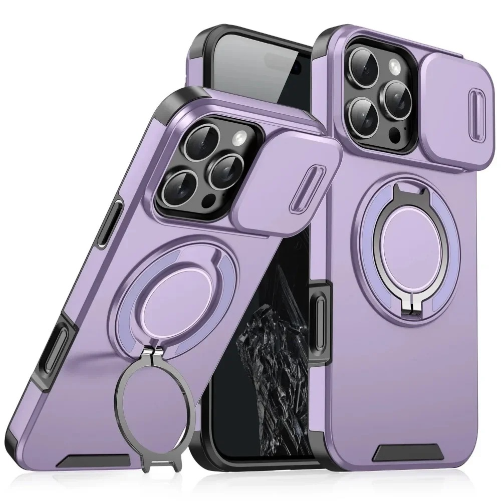 Luxury Heavy-Duty iPhone Case — Rugged Armor Magnetic Bracket with Shockproof PC Cover, Anti-Fingerprint, Anti-Scratch Protection