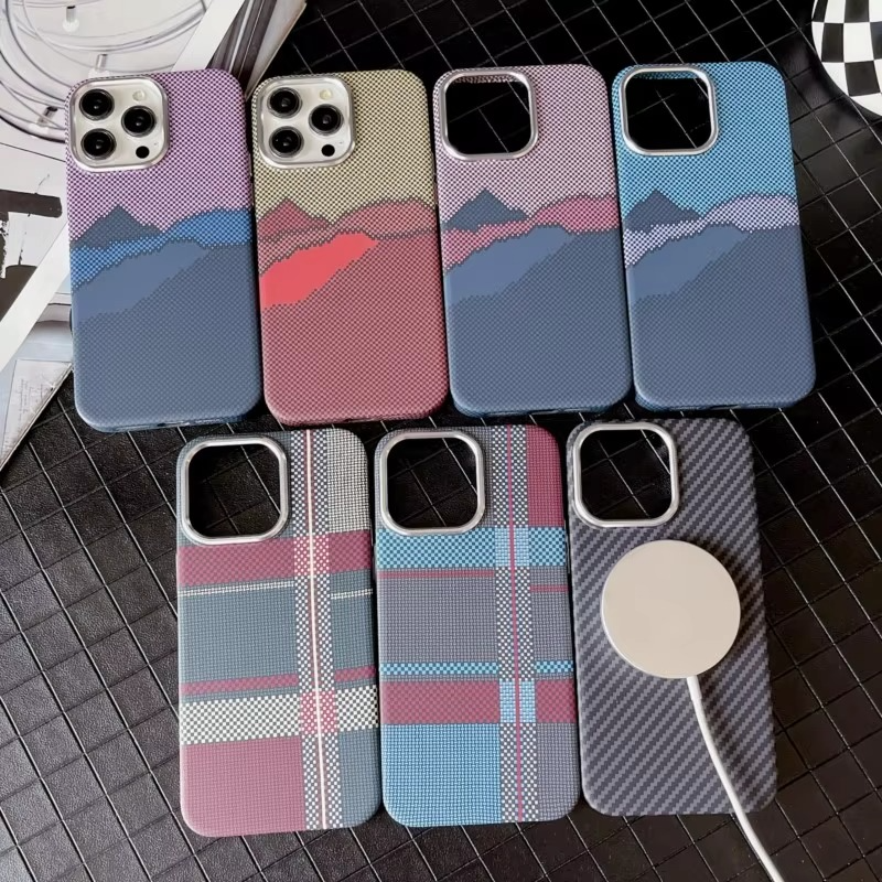 Luxury Kevlar Pattern iPhone Case — MagSafe Compatible Magnetic Shockproof Cover, Anti-Fingerprint, Anti-Scratch, Dustproof, Wireless Charging, Full Protection