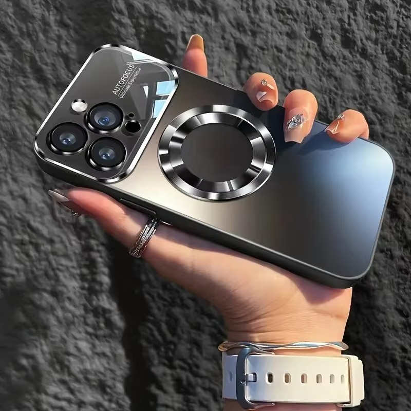 Luxury Large Window Magnetic iPhone Case — Magsafe Wireless Charging, Lens Protection, Shockproof Half-Wrapped Cover, Anti-Fingerprint, Non-Slip Finish