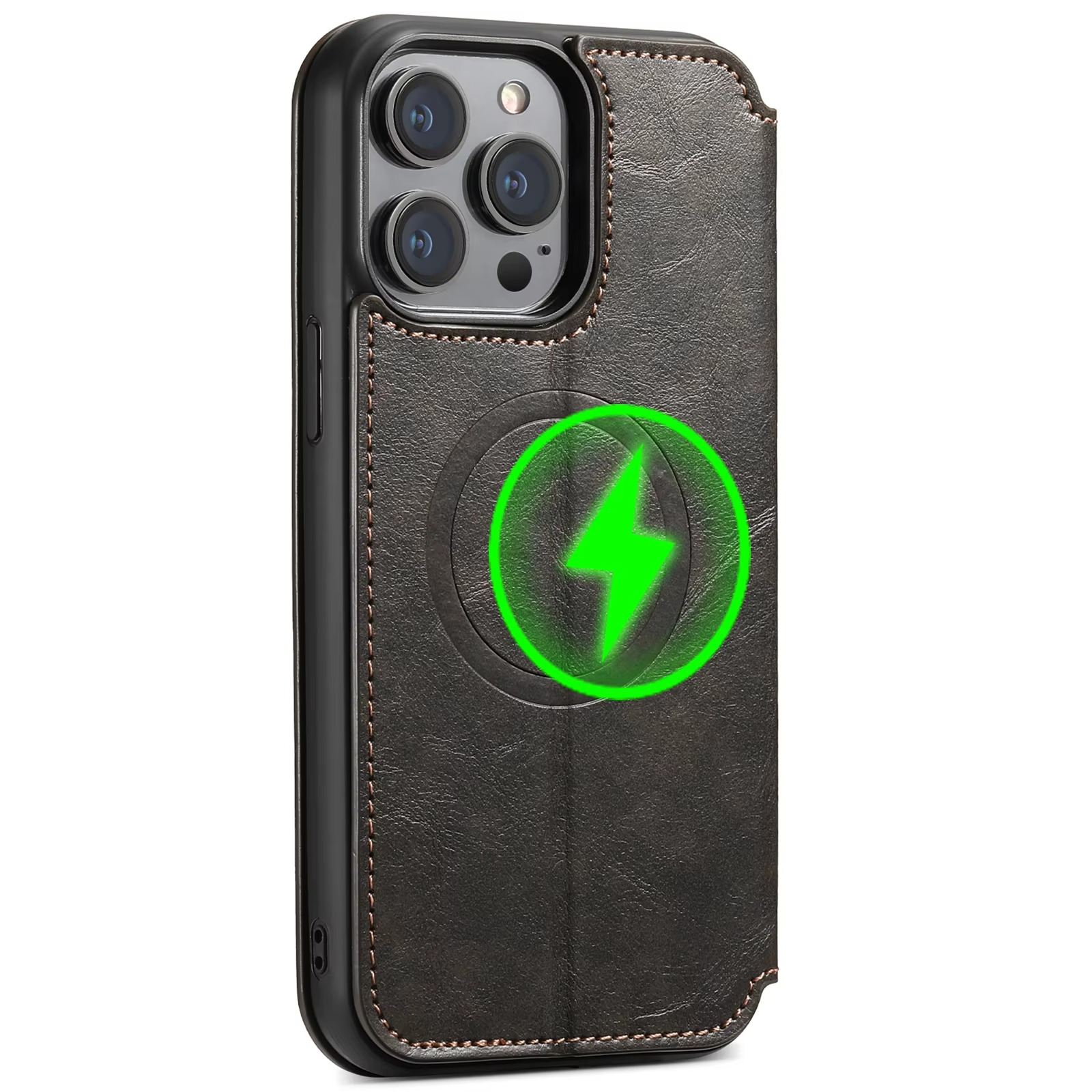 Luxury Leather Flip Wallet Phone Case for iPhone — Magnetic, Wireless Charging Compatible, Anti-Fingerprint, Dustproof, Card Holder, Kickstand, Non-Slip