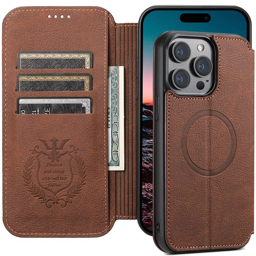 Luxury Leather Flip Wallet Phone Case for iPhone — Magnetic, Wireless Charging Compatible, Anti-Fingerprint, Dustproof, Card Holder, Kickstand, Non-Slip