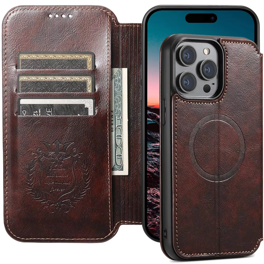 Luxury Leather Flip Wallet Phone Case for iPhone — Magnetic, Wireless Charging Compatible, Anti-Fingerprint, Dustproof, Card Holder, Kickstand, Non-Slip