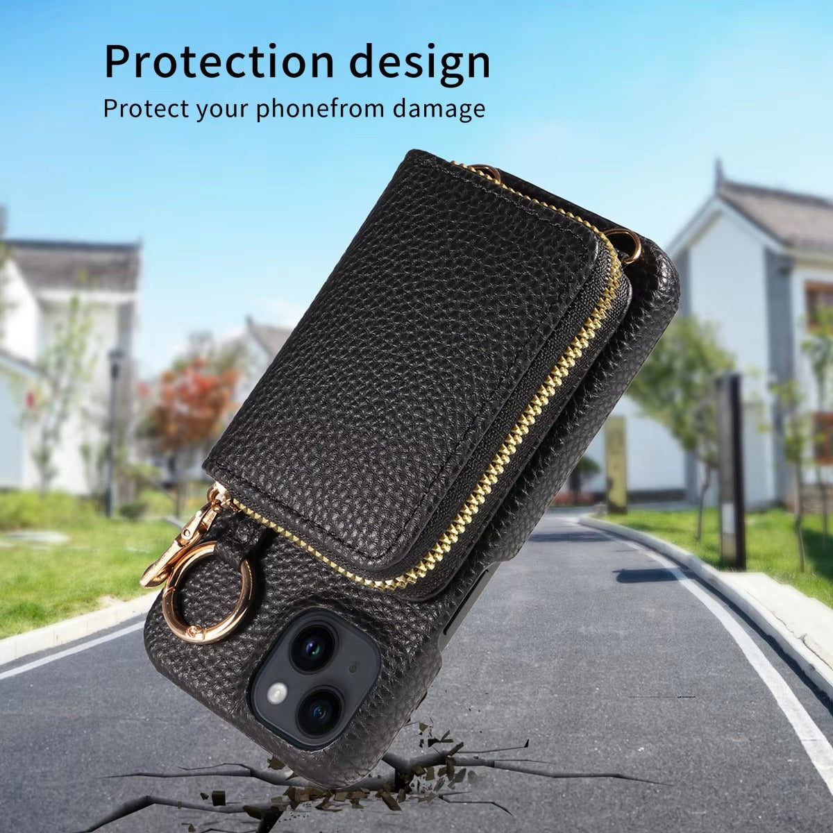 Luxury Leather Wallet iPhone Case — PU Leather Cover with Card Slots, Lanyard Strap, Shockproof Anti-Scratch Design, Lightweight and Dustproof