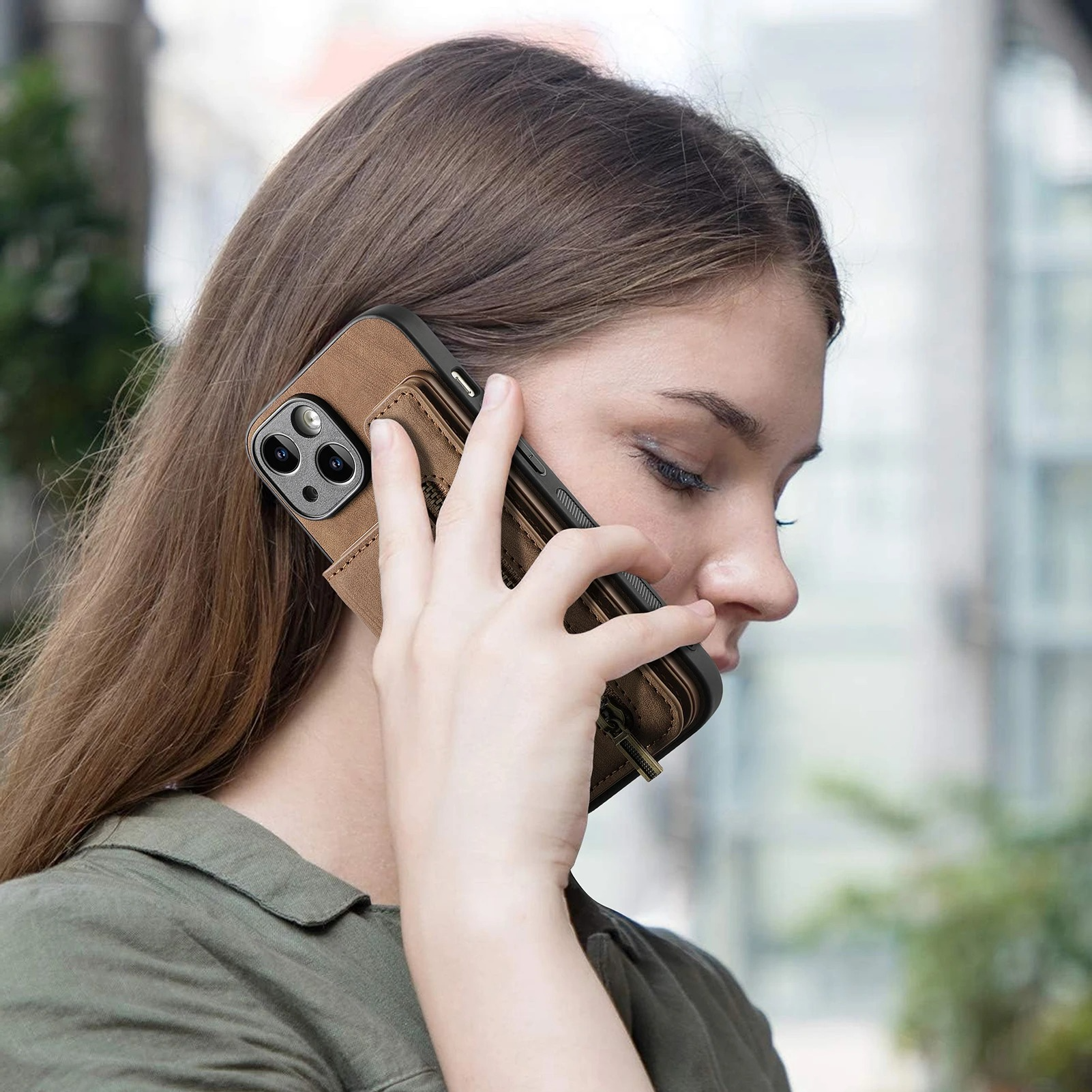 Luxury Leather Wallet iPhone Case — Zipper Card Slot, Magnetic Double Buckle, Anti-Fingerprint, Anti-Scratch, Non-Slip Full Protection Cover