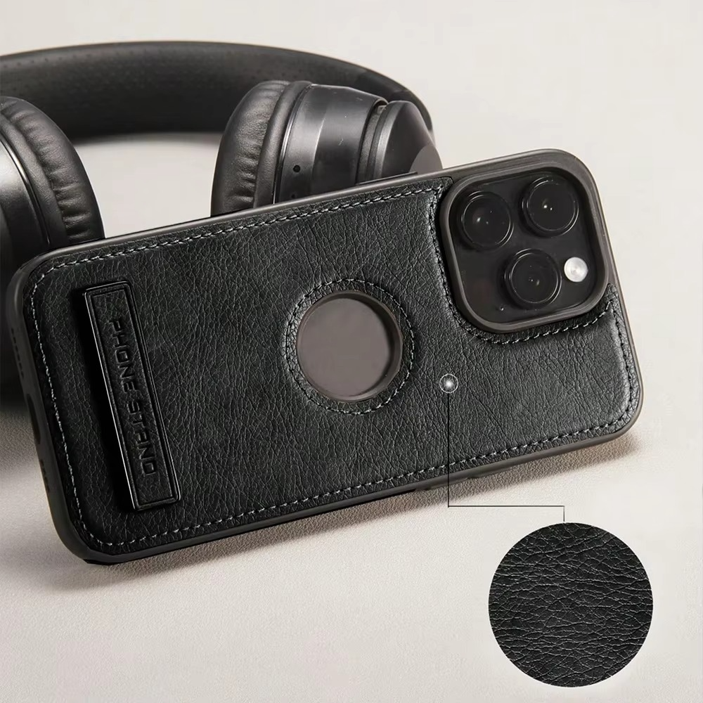 Luxury Leather iPhone Case — Kickstand Half-Wrapped Shockproof Cover, Anti-Scratch, Plain Design, Full Protection, Premium PU Leather