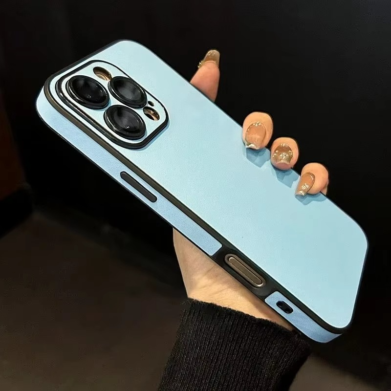 Luxury Leather iPhone Case — Soft Silicone Bumper, Shockproof Full Coverage, Anti-Fingerprint, Anti-Scratch, Dustproof, Lightweight Matte Finish