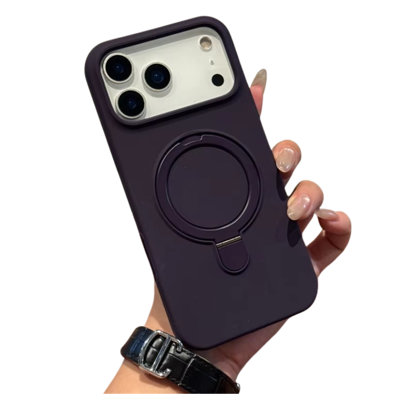 Luxury Liquid Silicone iPhone Case with Ring Holder — MagSafe Magnetic Stand, Matte Soft Bumper, Shockproof, Anti-Fingerprint, Non-Slip