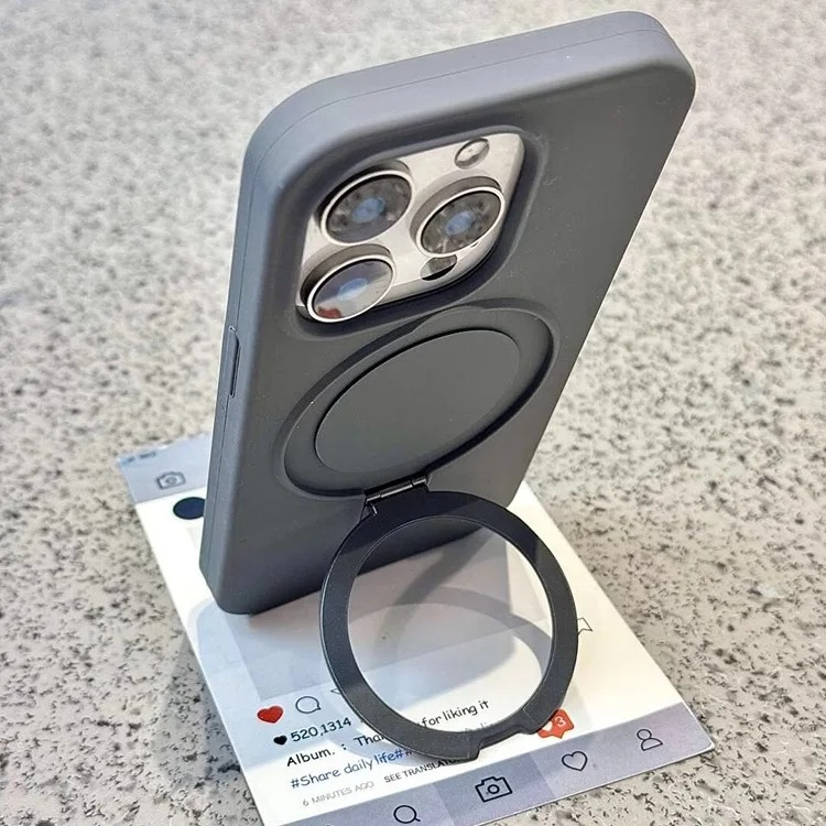 Luxury Liquid Silicone iPhone Case with Ring Holder — MagSafe Magnetic Stand, Matte Soft Bumper, Shockproof, Anti-Fingerprint, Non-Slip