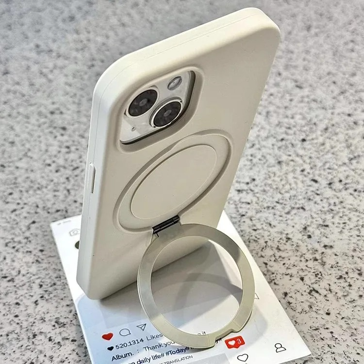 Luxury Liquid Silicone iPhone Case with Ring Holder — MagSafe Magnetic Stand, Matte Soft Bumper, Shockproof, Anti-Fingerprint, Non-Slip