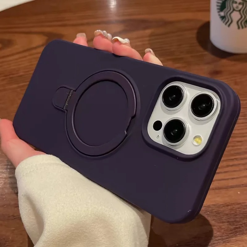 Luxury Liquid Silicone iPhone Case with Ring Holder — MagSafe Magnetic Stand, Matte Soft Bumper, Shockproof, Anti-Fingerprint, Non-Slip